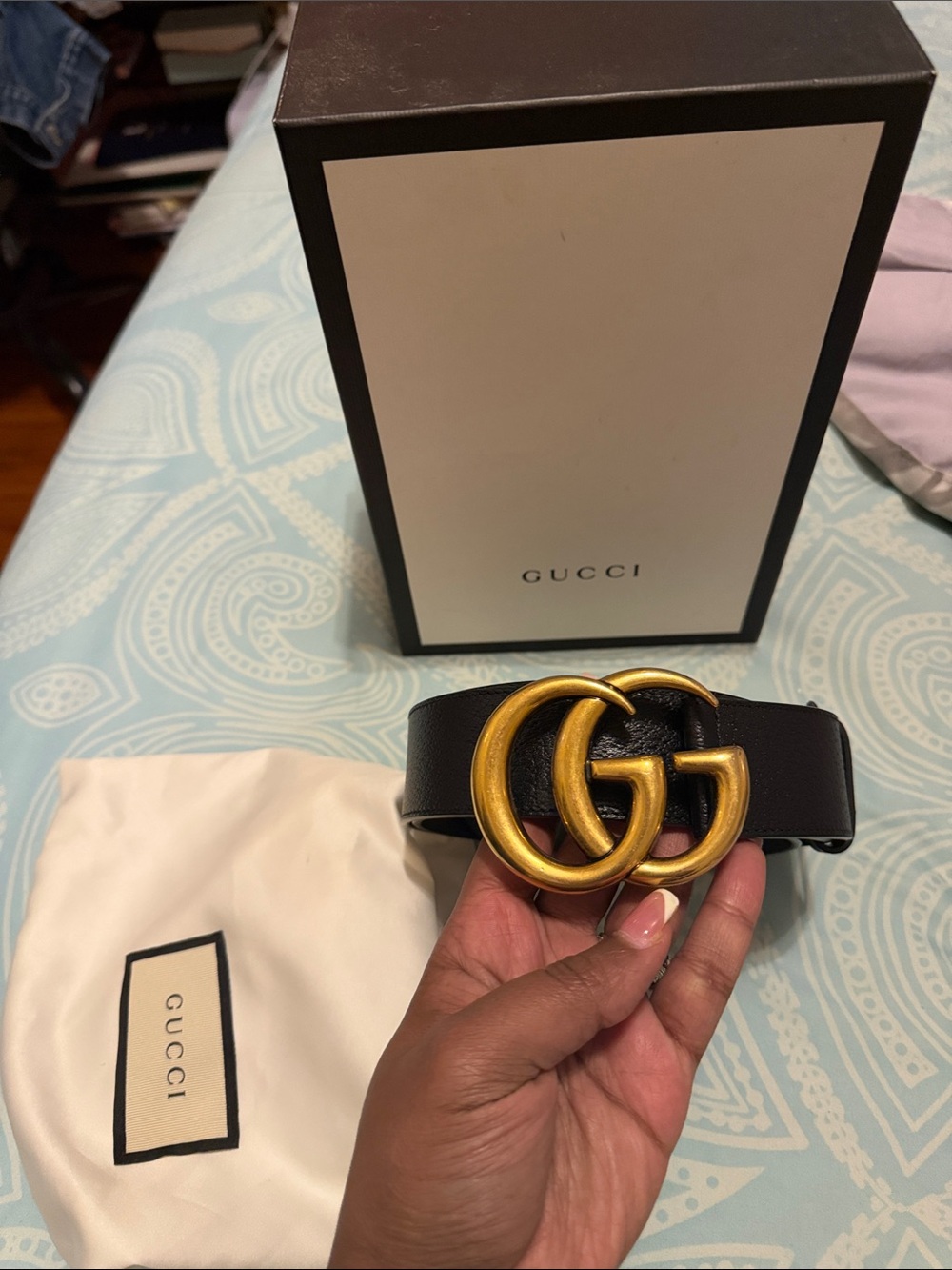 Gucci Black Leather Belt with Antique Gold Double G Buckle